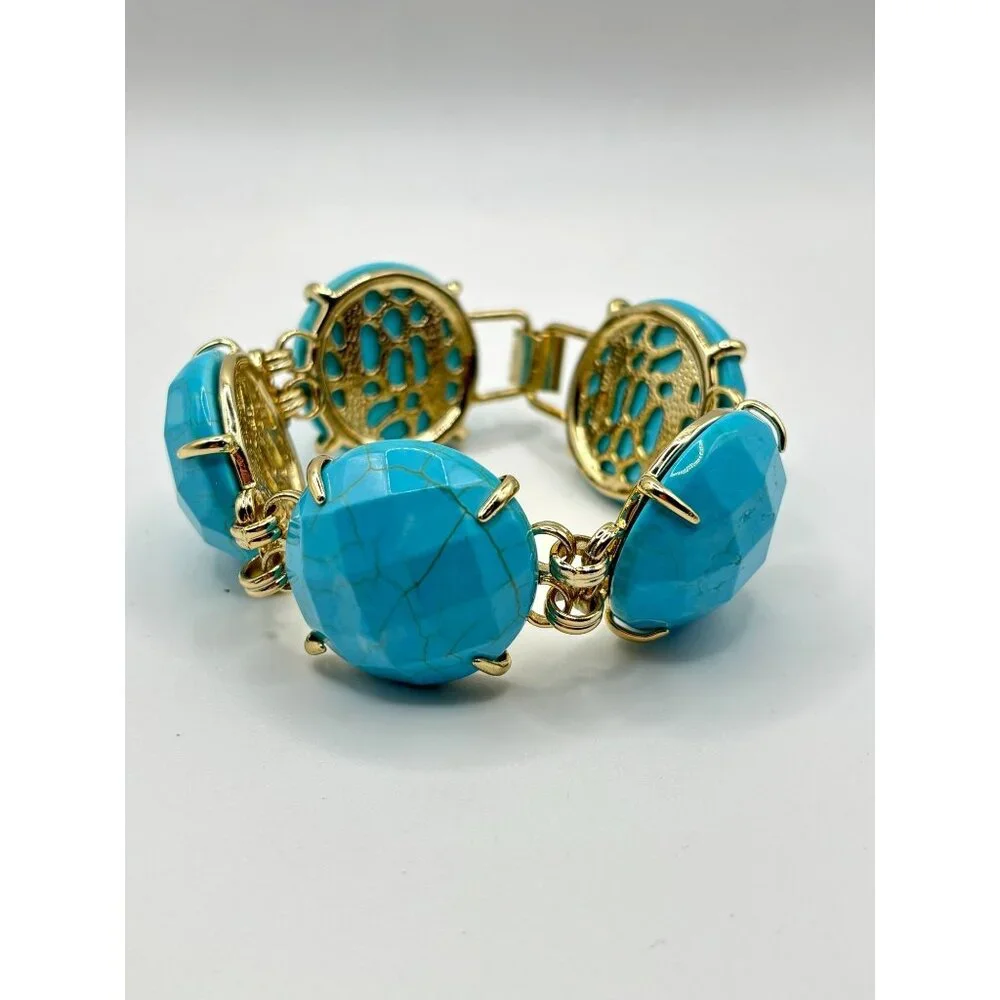 Kendra Scott Chunky Turquoise Cassie Bracelet With Gold Tone Accents - Picture 1 of 6